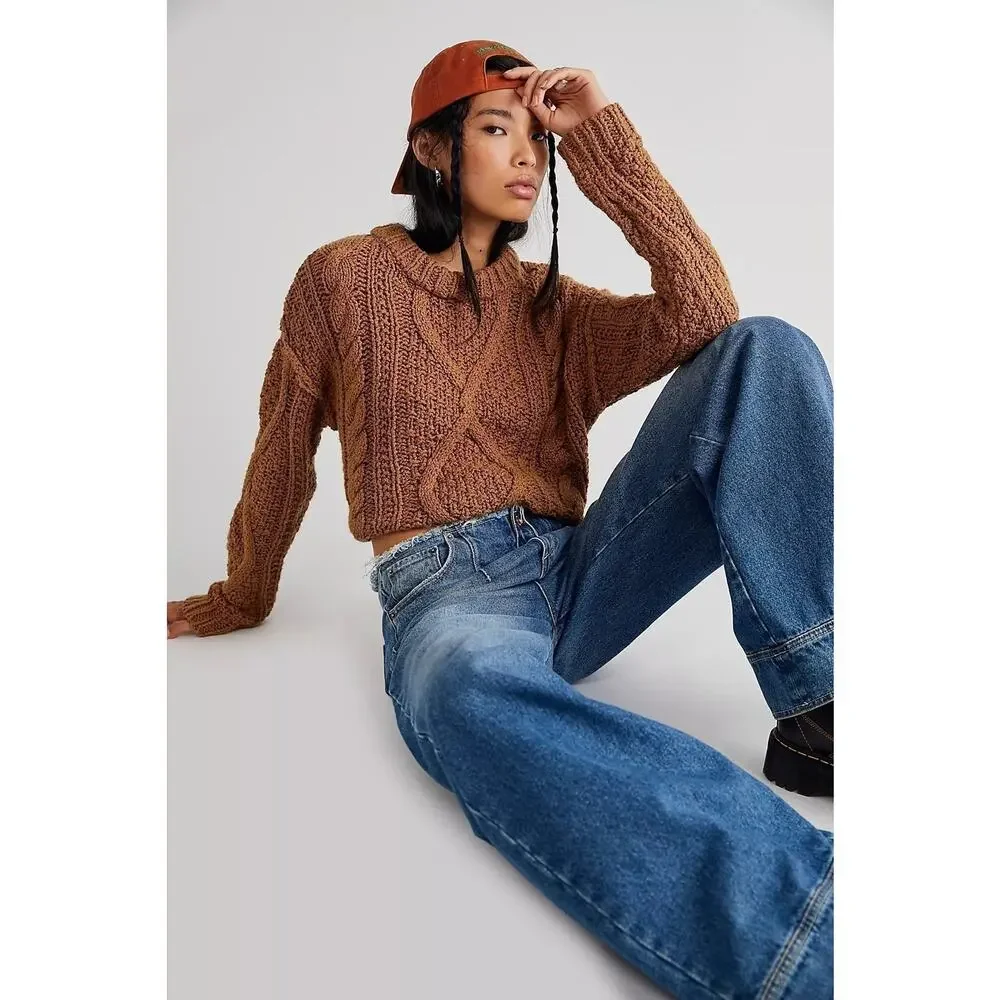 NWT❤️Free People Women Cutting Edge Cotton Cable Sweater szXS